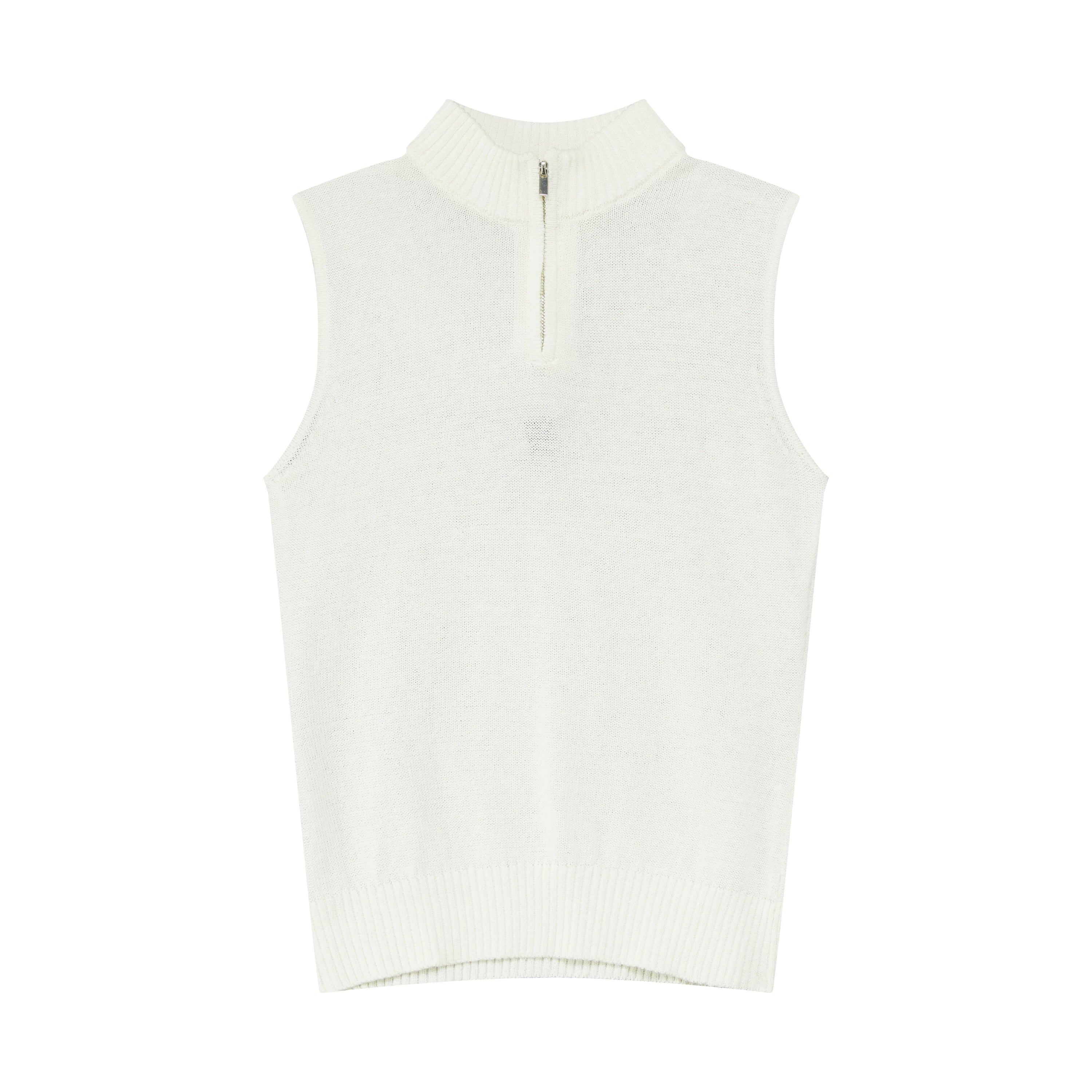 Linen-Blend Mock Neck Knit Tank