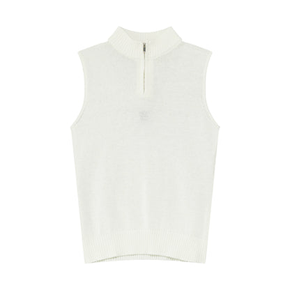 Linen-Blend Mock Neck Knit Tank