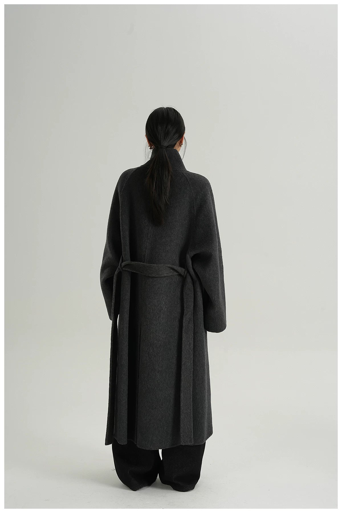 Stand-Collar Long Wool Double-Faced Coat