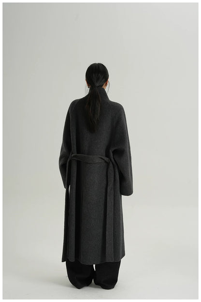 Stand-Collar Long Wool Double-Faced Coat