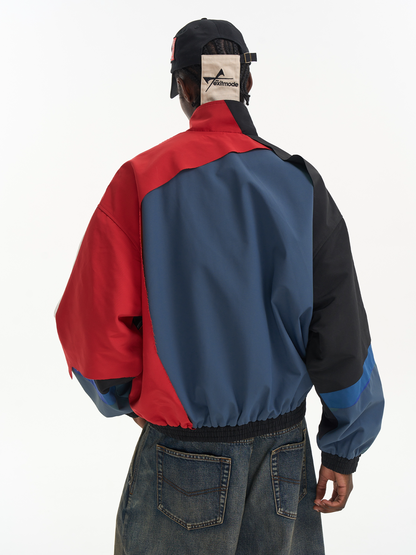 Distressed Cut-Out Color-Block Sport Jacket