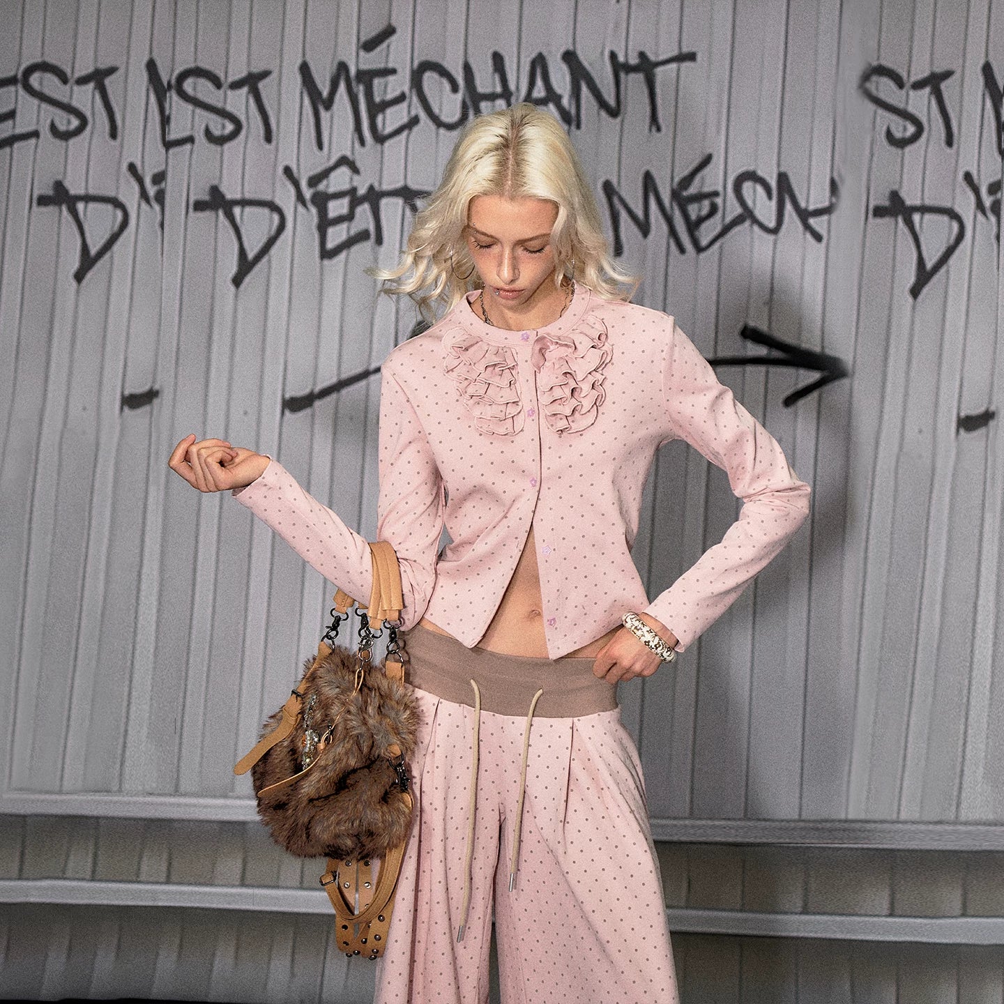 Polka-Dot Bandeau Top &amp; Straight-Leg Pants Set