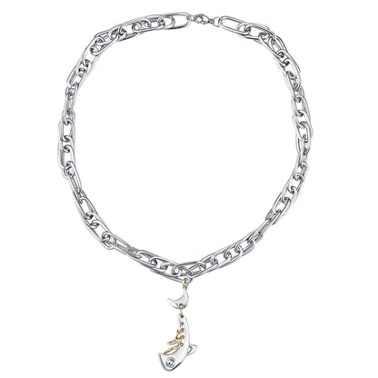 Fishbone Pendant Sweater Necklace