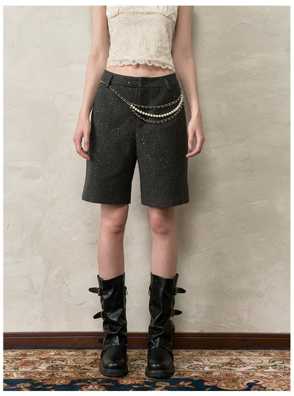 Irregular Silver-Dot Wool Blend Loose Shorts