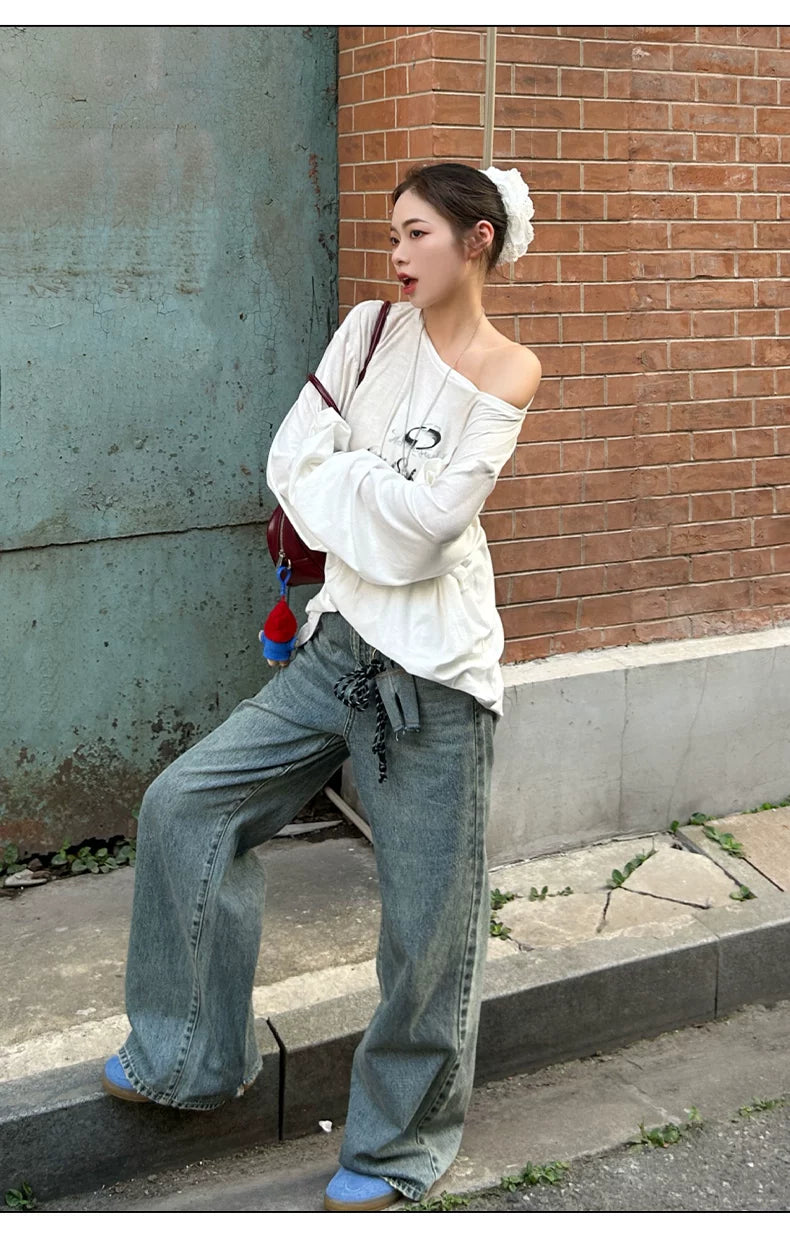 Vintage Washed Spray-Effect Long-Sleeve T-Shirt