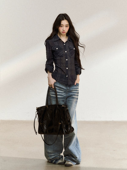 Asymmetric Plaid Cotton-Linen Shirt