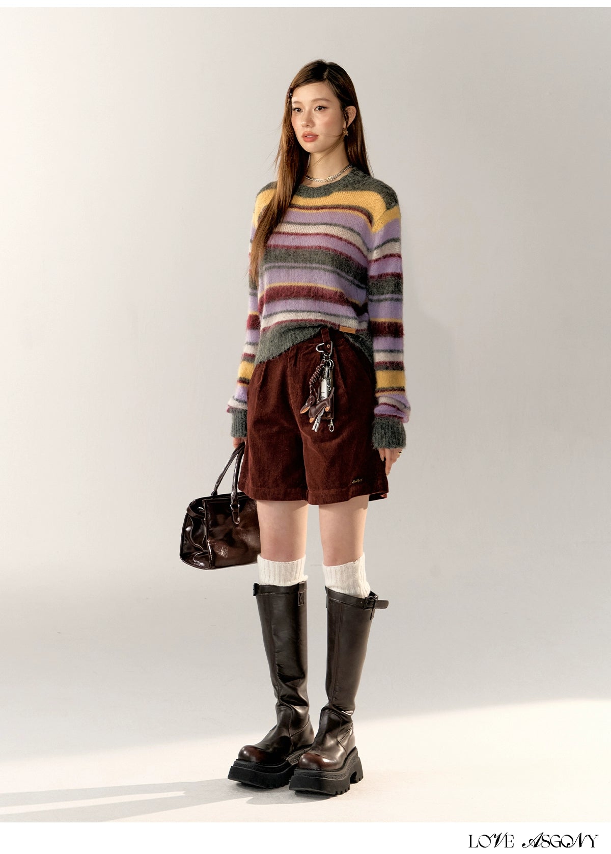 Color-Block Crew Neck Striped Knit Sweater