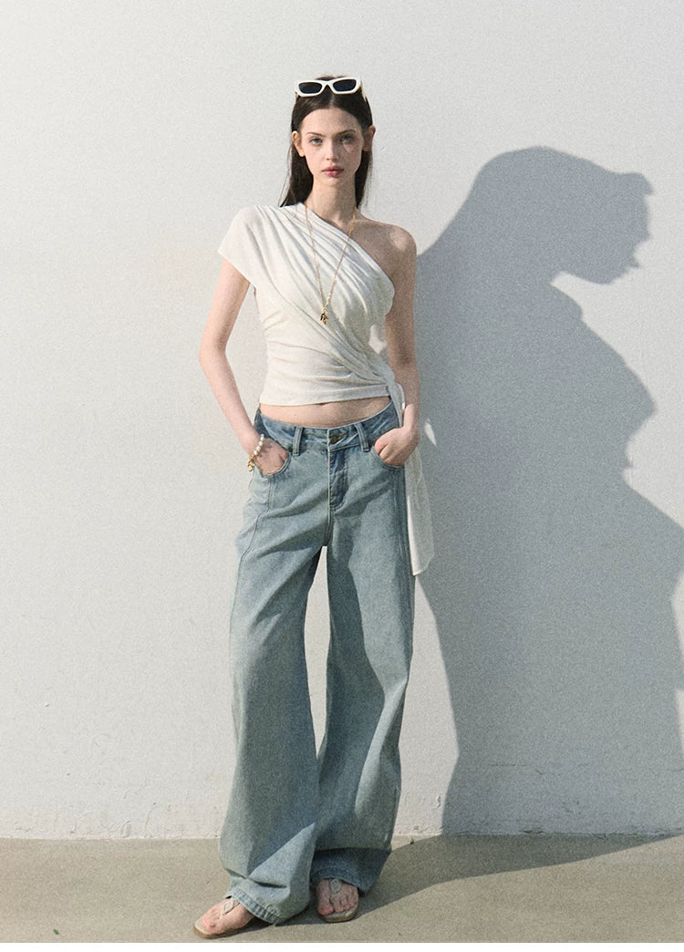 White Jade Asymmetric Draped T-Shirt