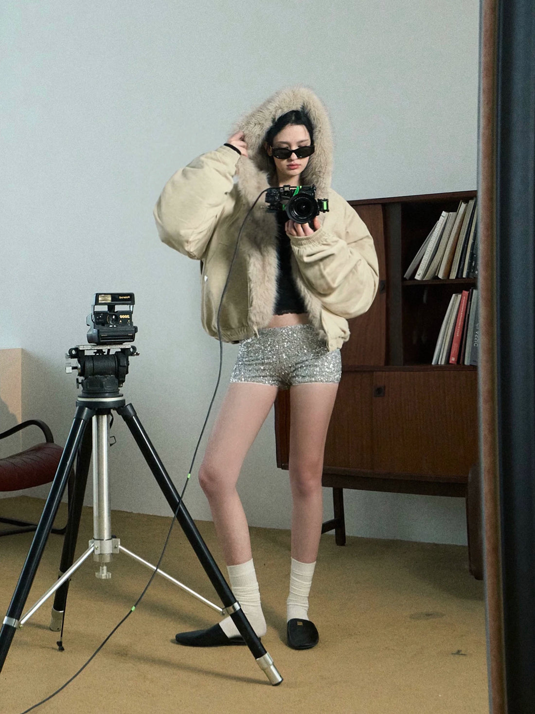 Faux Fur–Trimmed Aviator Parka Jacket