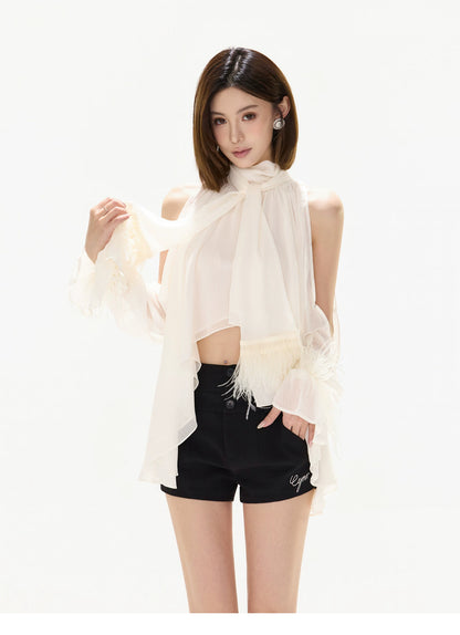Vintage Court Halterneck Chiffon Sleeveless Blouse