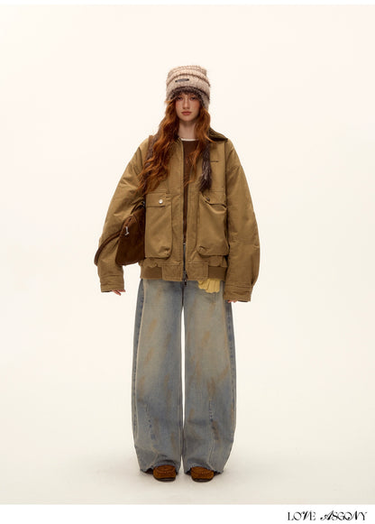 Vintage Washed Distressed Wide-Leg Denim Pants