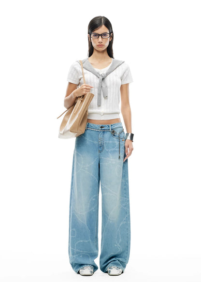 Beverly Printed Wide-Leg Denim Pants