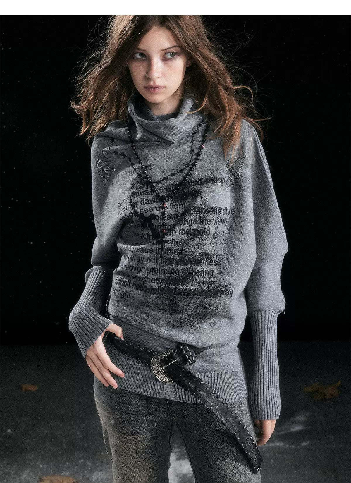 Asymmetric Graffiti Knit Sweater