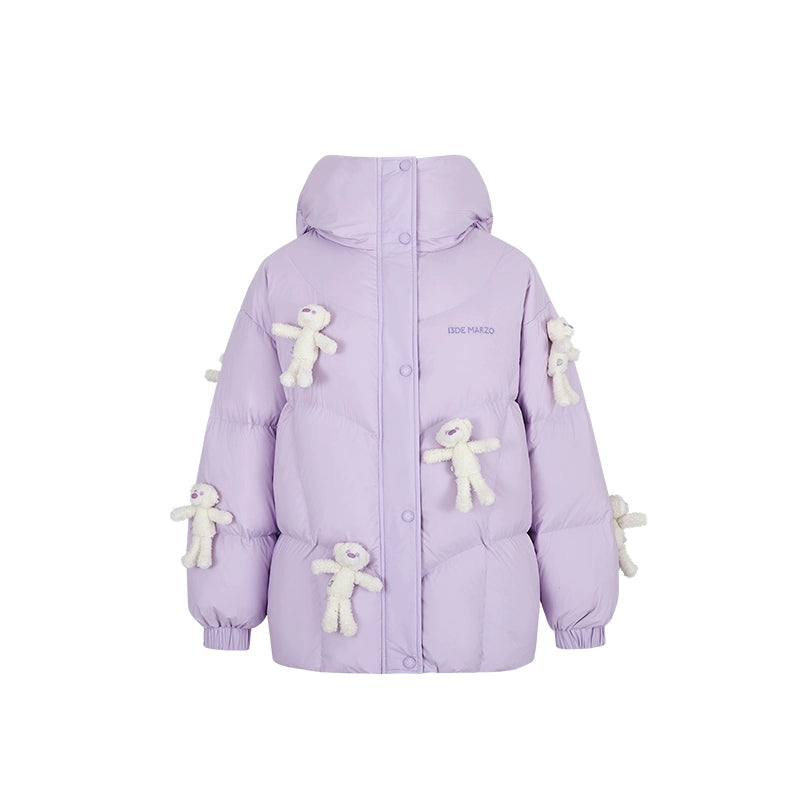 Allover Teddy Hooded Down Jacket