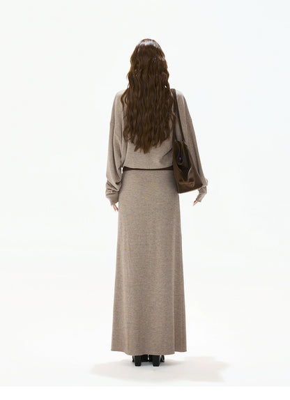 Ruffle-Trim Batwing-Sleeve Knit Crewneck