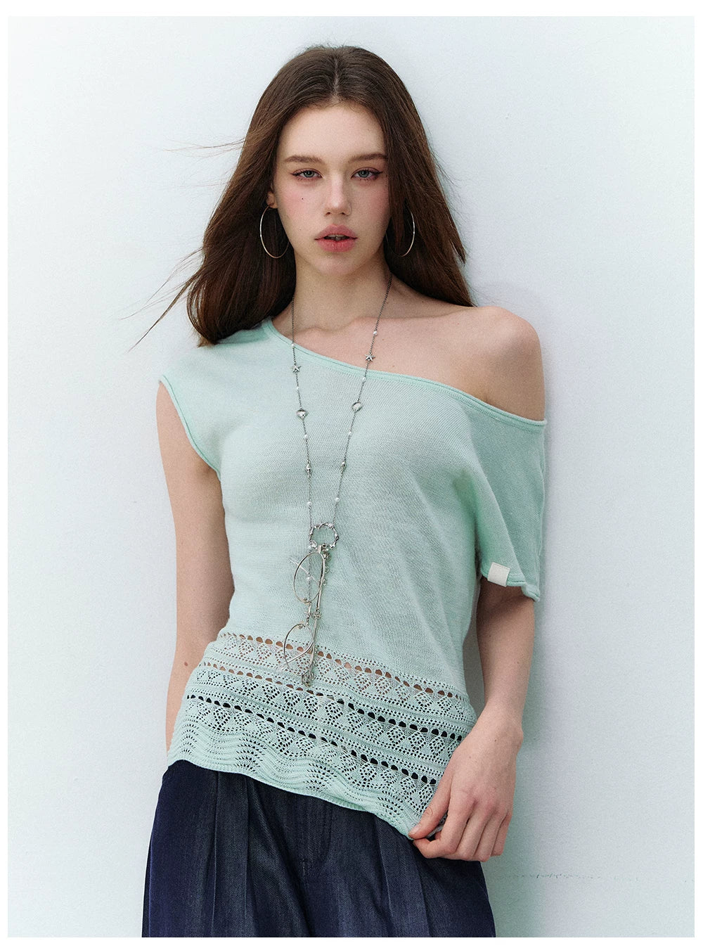 Asymmetric One-Shoulder Linen Knit Top