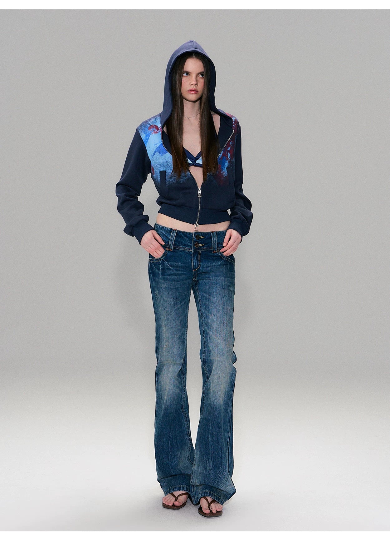 Hand-Dyed Low-Rise Slim Flared Jeans