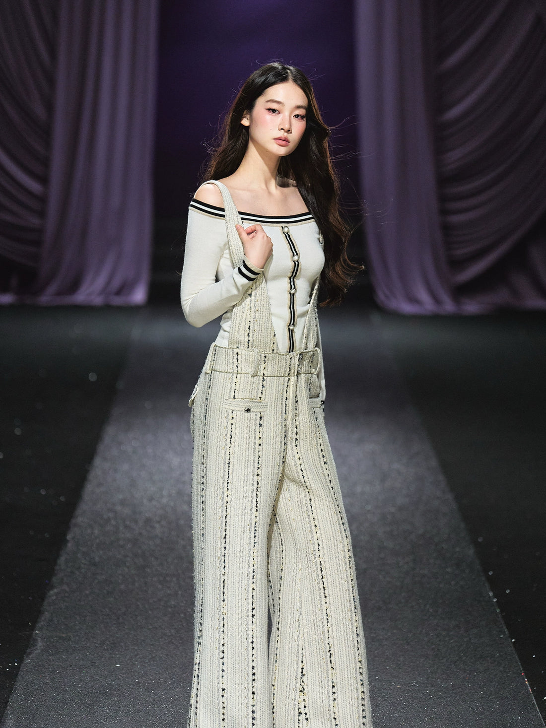 Tweed-Inspired V-Neck Wide-Leg Jumpsuit