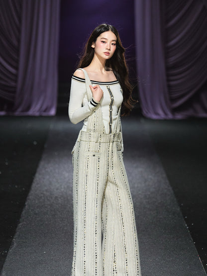 Tweed-Inspired V-Neck Wide-Leg Jumpsuit