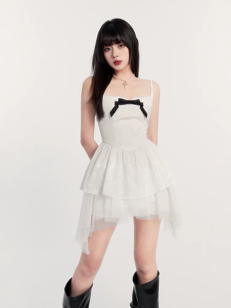 Night Bow Puff Irregular Camisole Dress