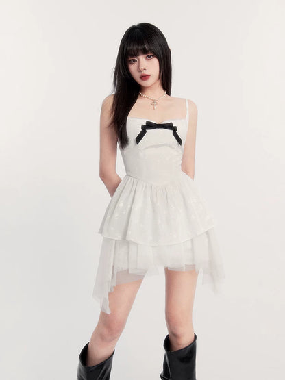 Night Bow Puff Irregular Camisole Dress