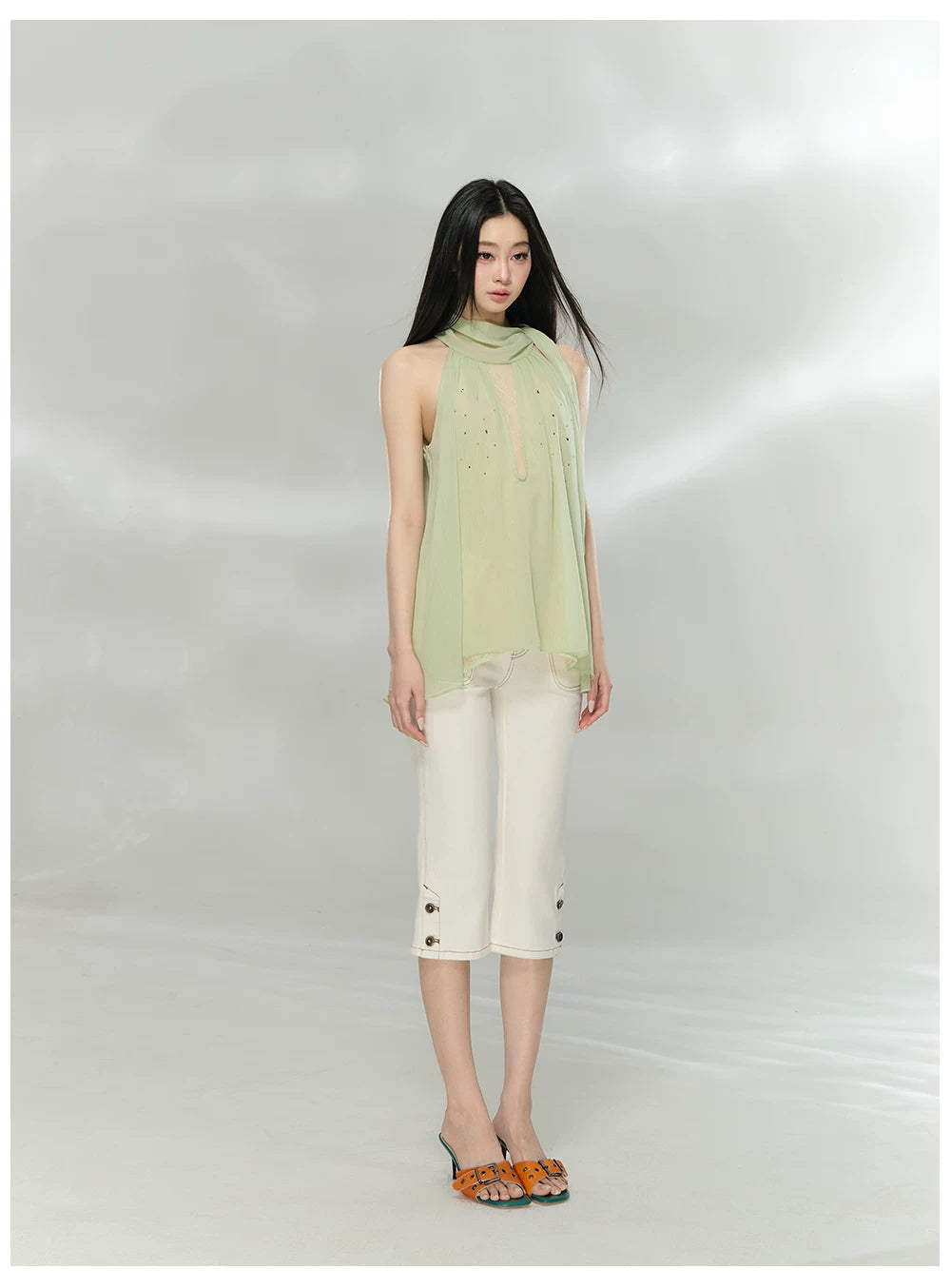 Embellished Sleeveless Chiffon Lace Top