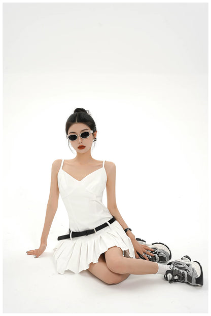 Asymmetric Zip-Back Pleated Camisole Dress