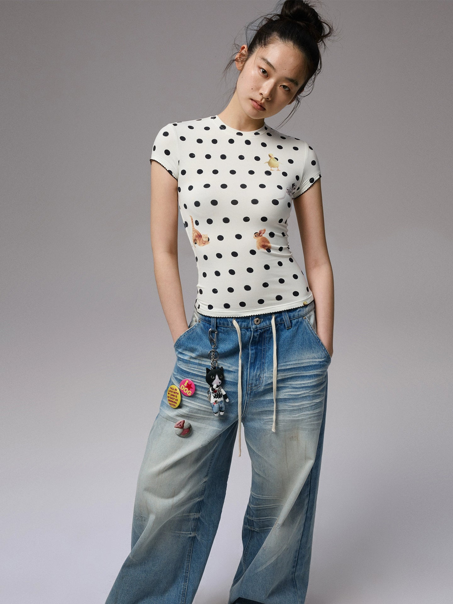 Cats &amp; Dogs Love Polka Dot Print T-Shirt - CHINASQUAD