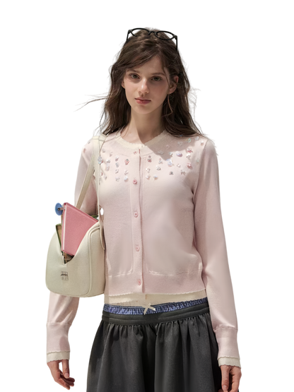 Hand Beaded Colorblock Knit Cardigan
