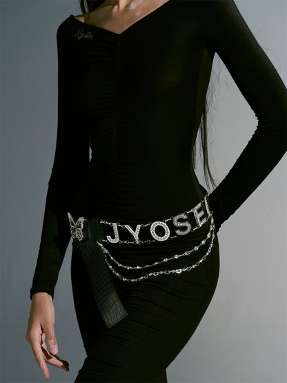 Butterfly Rhinestone PU Waistbelt