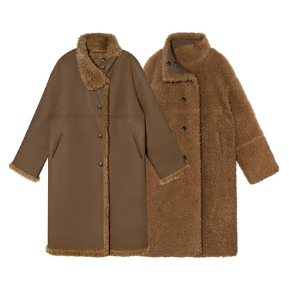 Shearling-Style Panelled Mid-Length Coat