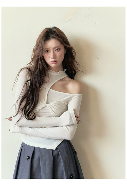 Cut-Out Tencel Long Sleeve T-shirt