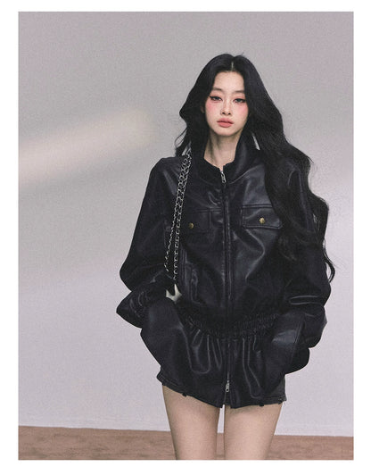 Desert Edge PU Leather Stand-Collar Jacket