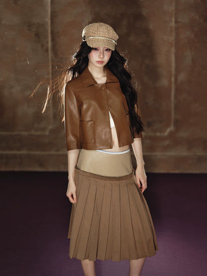 Cropped PU Leather Jacket