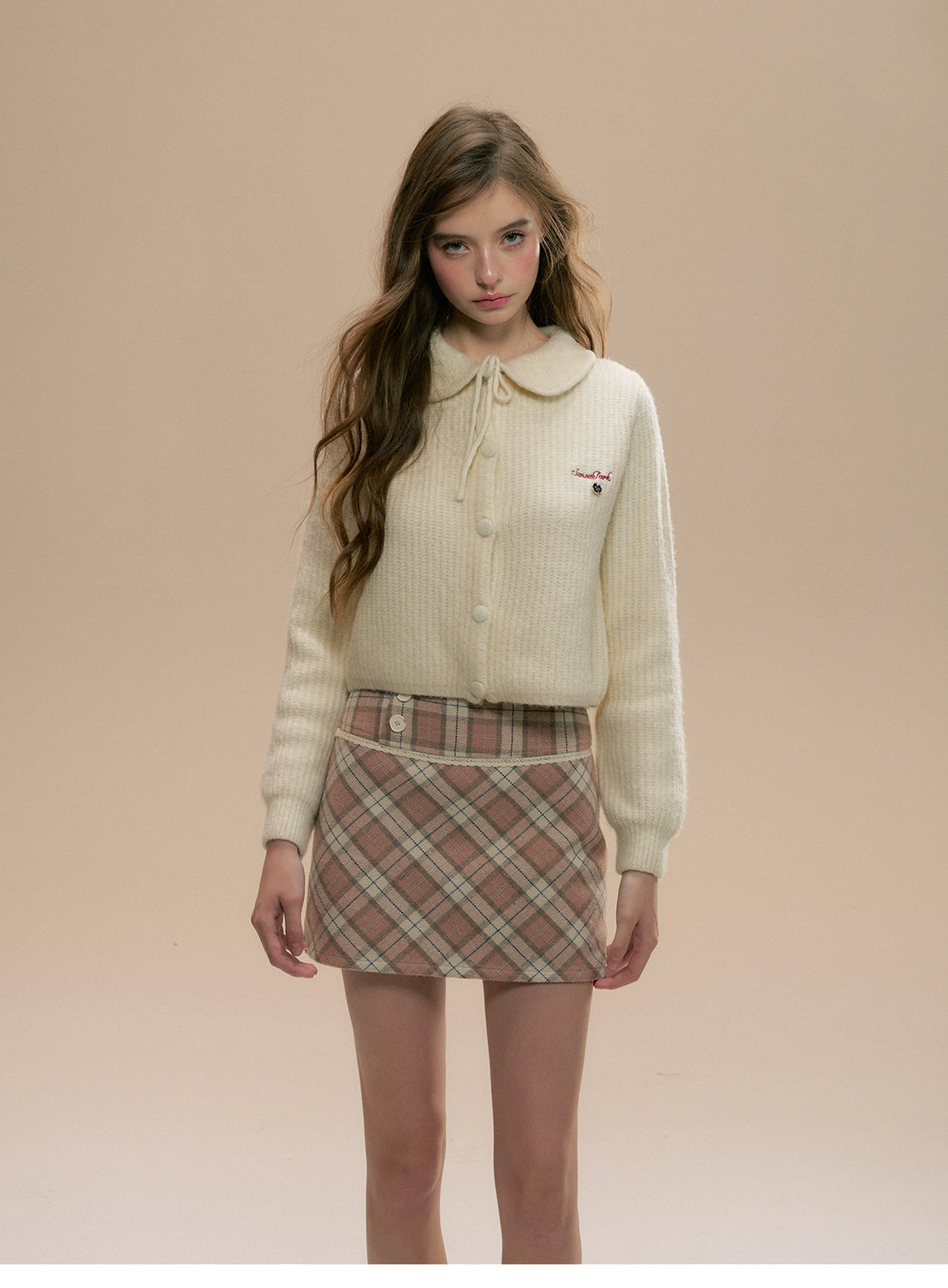 Pink Plaid Wool Mini Skirt