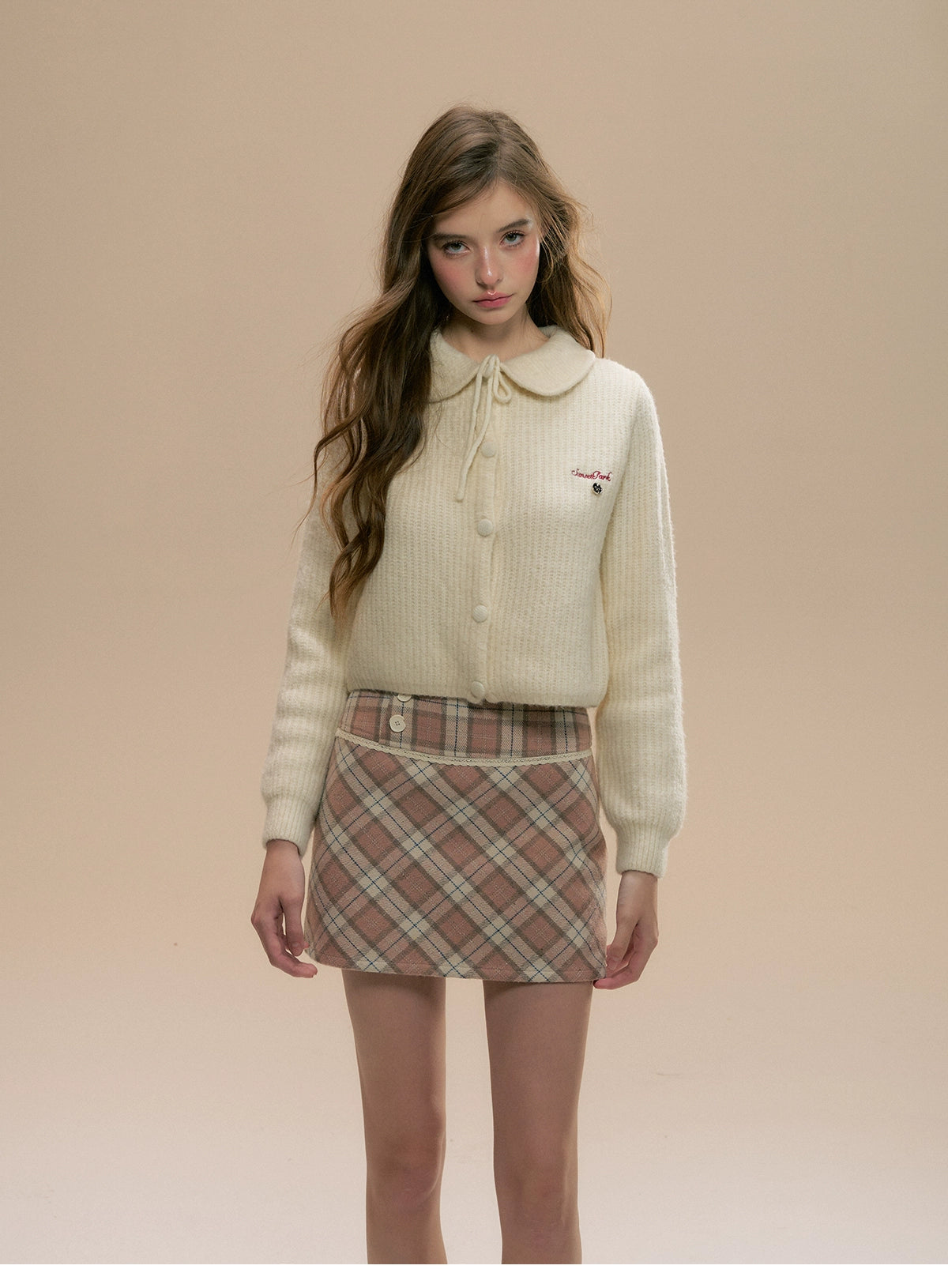 Pink Plaid Wool Mini Skirt