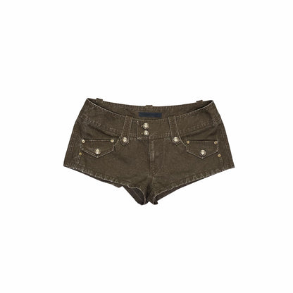 Distressed Utility Denim Canvas Micro Shorts