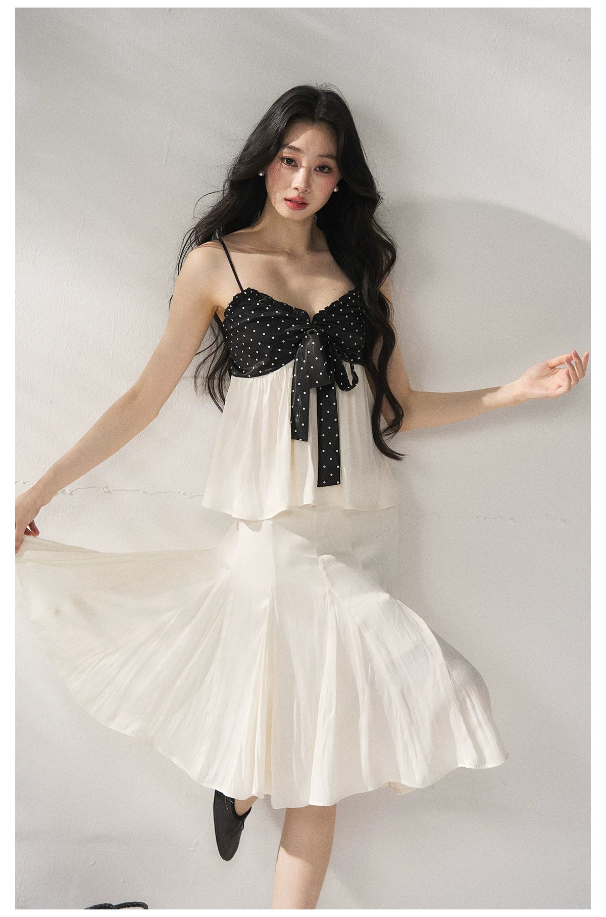 Polka Dot Camisole &amp; Bow Detail Midi Skirt Set