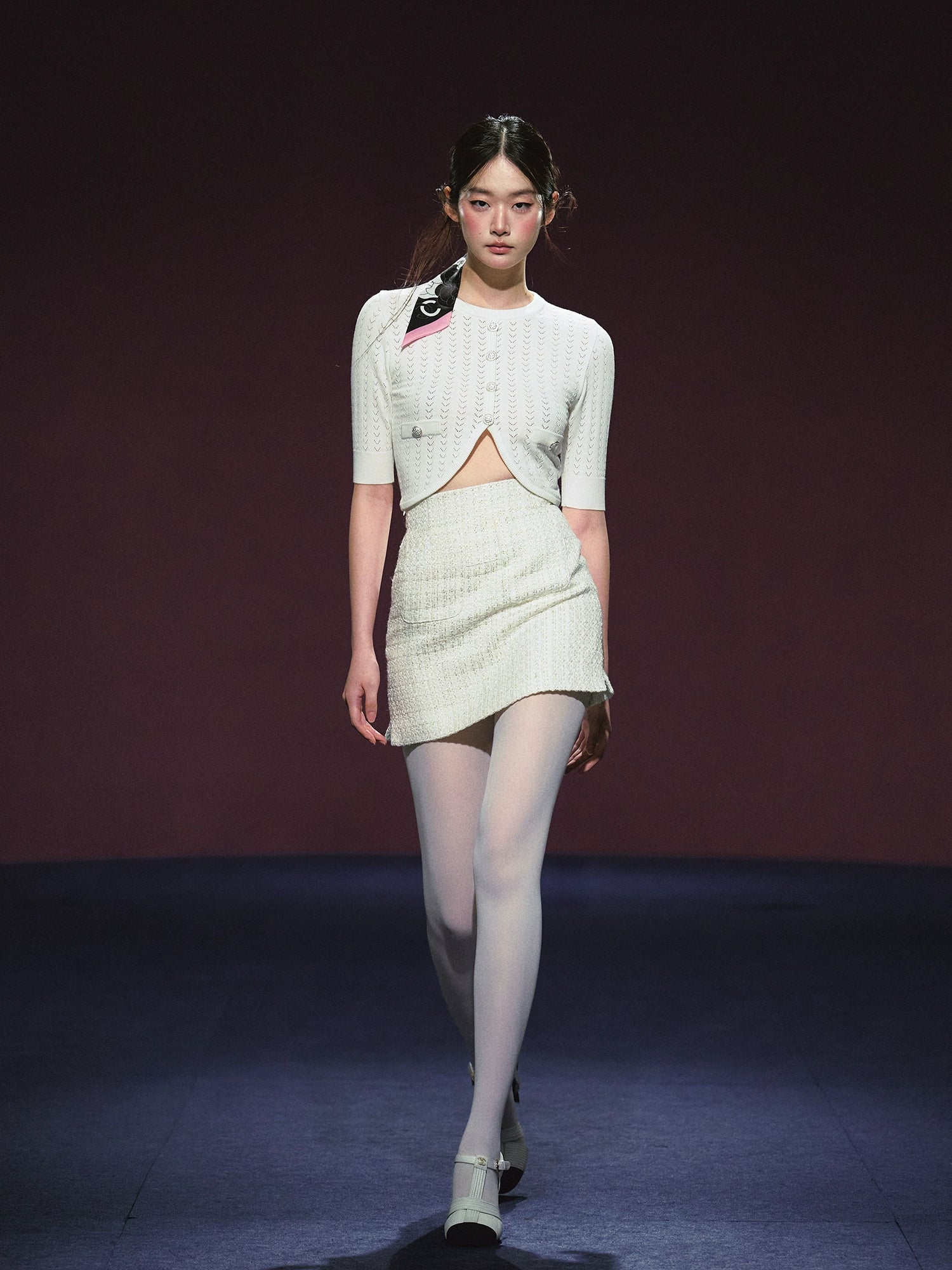 Woolen Knit Cardigan &amp; High-waisted Tweed Skirt Set - CHINASQUAD