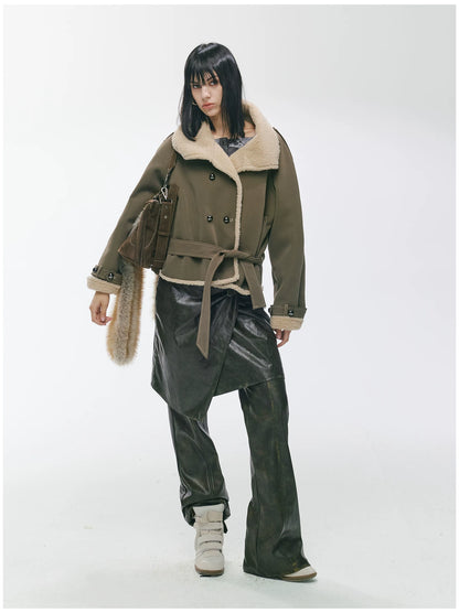 Contrast Fleece-Panelled Shearling Short Coat