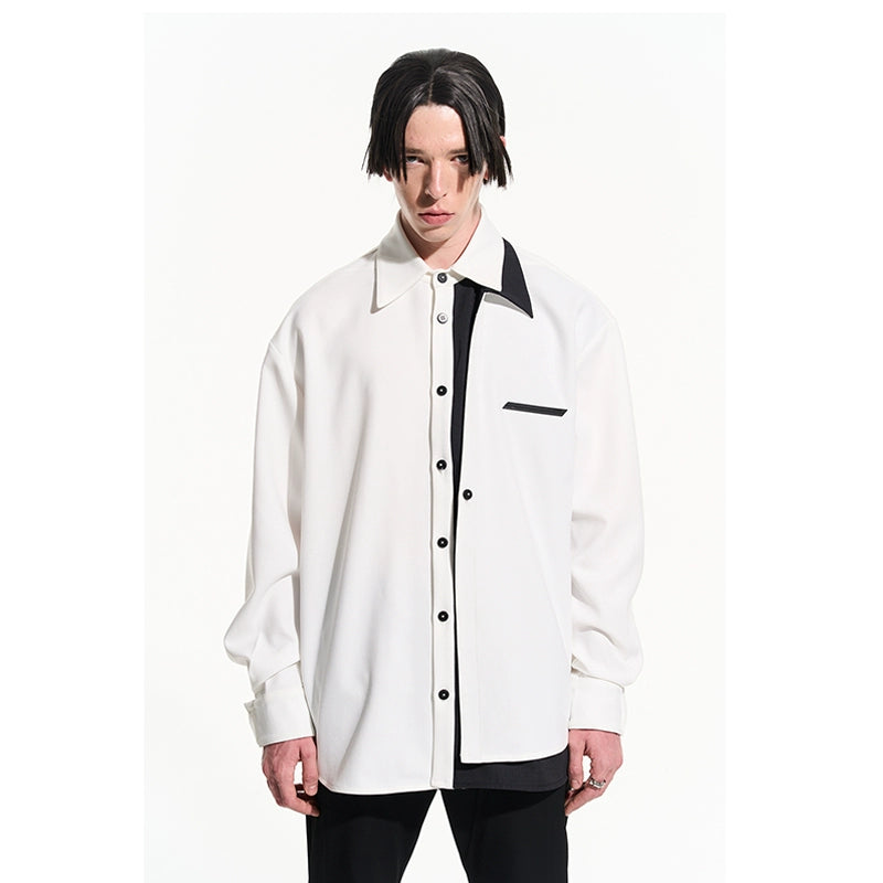 Layered Contrast Multi-Collar Asymmetric Shirt
