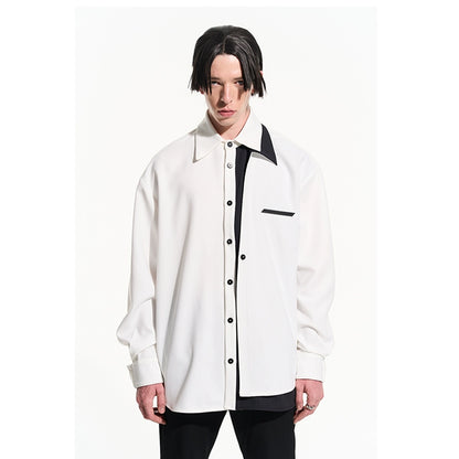 Layered Contrast Multi-Collar Asymmetric Shirt