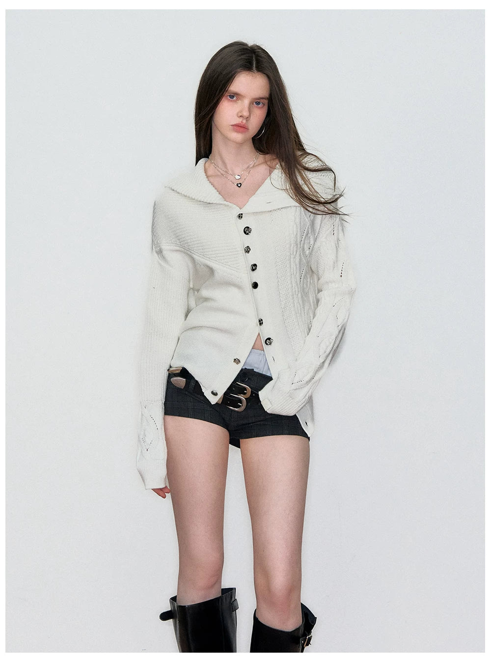 Double-Waist Checkered Tailored Shorts