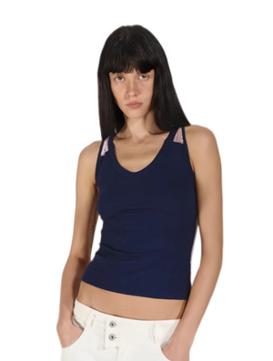 Lace Panel Slim Fit Striped Shoulder Vest Top