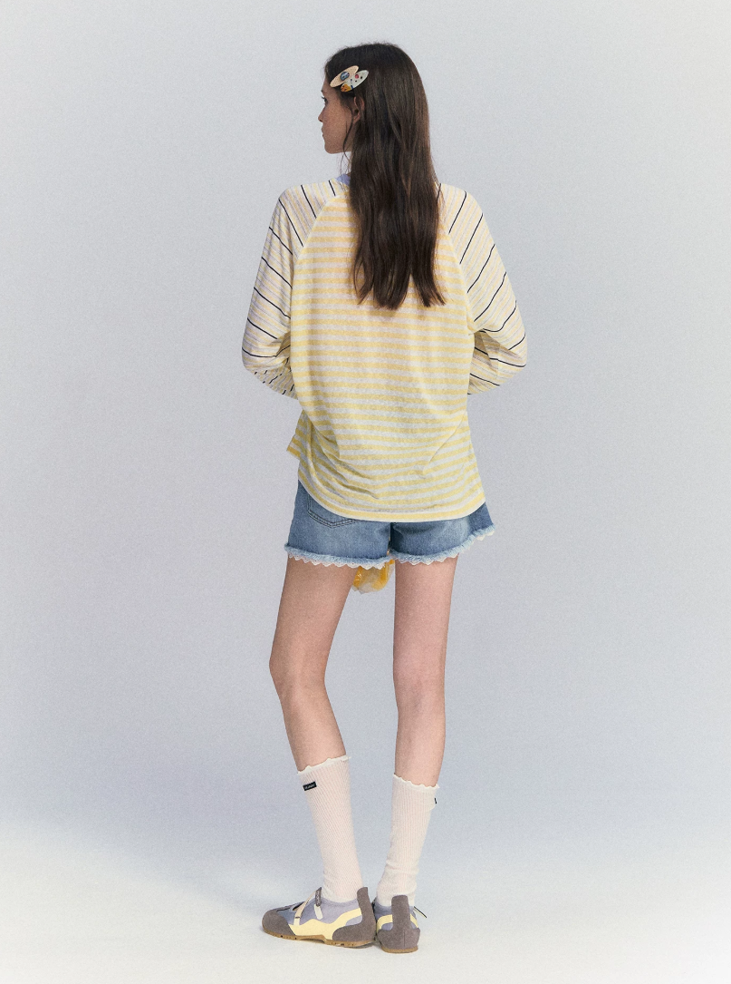 Lyocell Stripe Embroidered Blouse