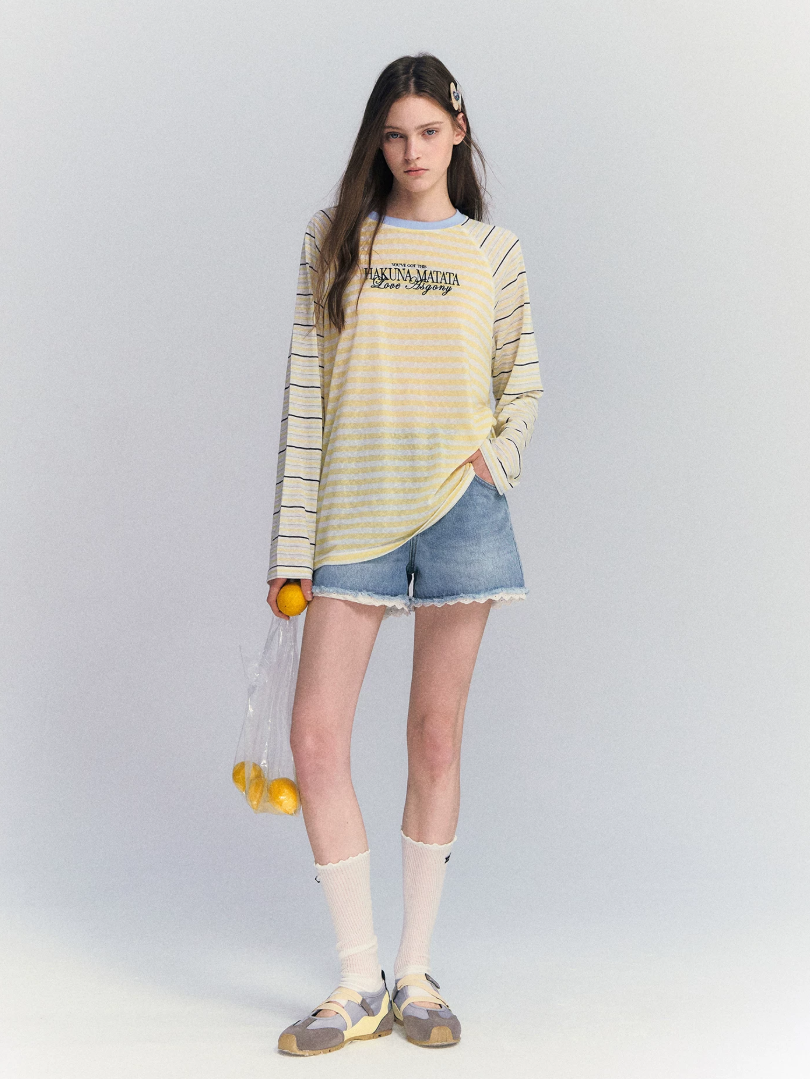 Lyocell Stripe Embroidered Blouse