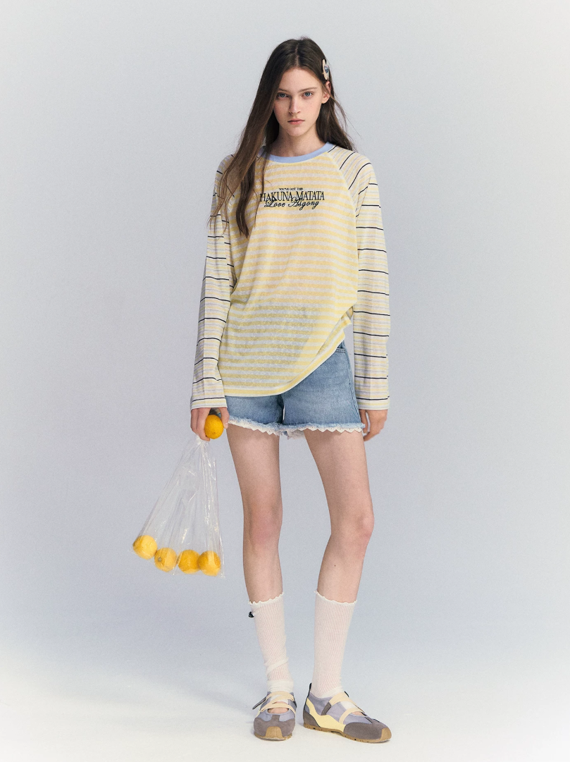 Lyocell Stripe Embroidered Blouse