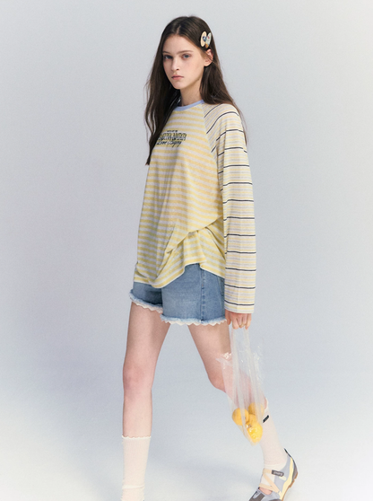 Lyocell Stripe Embroidered Blouse