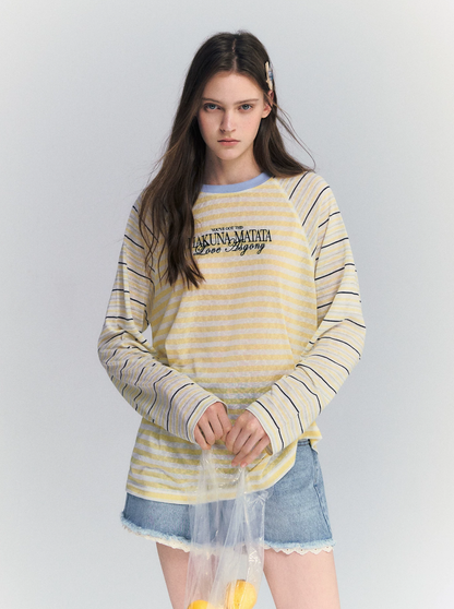Lyocell Stripe Embroidered Blouse