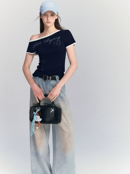 Lyocell Rhinestone Off Shoulder Tee